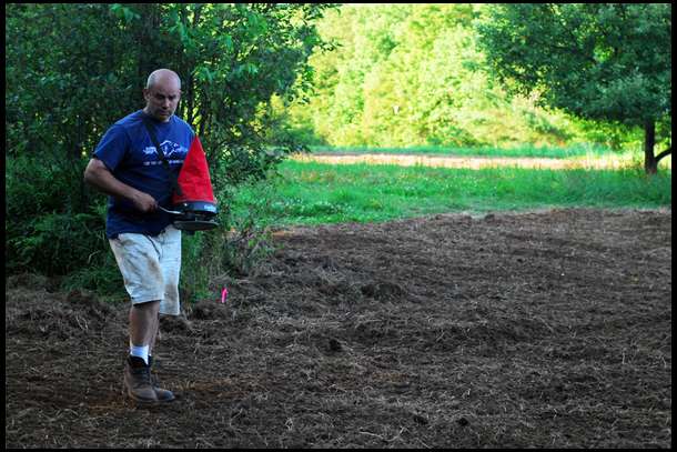I ran over the finely tilled soil with my Brillion Cultipacker creating a firm seedbed. I then hand seeded the entire plot. After seeding was completed, I ran over the plot again with the cultipacker. The seedbed is now complete. Keeping our fingers crossed for rainfall now which is forecasted for this week.